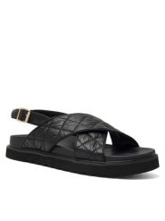 DeeZee Sandały Donna H86009-9 Czarny. Czarne sandały DeeZee, bez wzorów, ze skóry, bez obcasa, na płaskiej podeszwie, bez zapięcia. Za 119.99 zł.