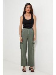 Lin Passion Lniane spodnie w kolorze khaki rozmiar: 34/36. Brązowe spodnie materiałowe Lin Passion, bez wzorów, ze lnu, z podwyższonym stanem. Za 135.49 zł.