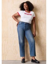 Levi's Koszulka w kolorze biało-czerwonym rozmiar: M. Białe bluzki Levi's®, m, bez wzorów, z bawełny, bez kołnierzyka, bez ramiączek. Za 87.19 zł.