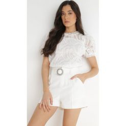 Białe Szorty Ajothius. Białe szorty Born2be, bez wzorów, z materiału, eleganckie. Za 119.99 zł.