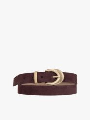 Bordowy pasek ze skóry welurowej. Czerwone paski Ryłko, bez wzorów, z jeansu, eleganckie. Za 129.99 zł.