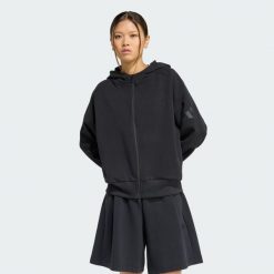 BLUZA Z KAPTUREM SOFT LUX Z SUWAKIEM NA CAŁEJ DŁUGOŚCI. Czarne bluzy Adidas, xl, bez wzorów, z bawełny, z kapturem. Za 349.00 zł.