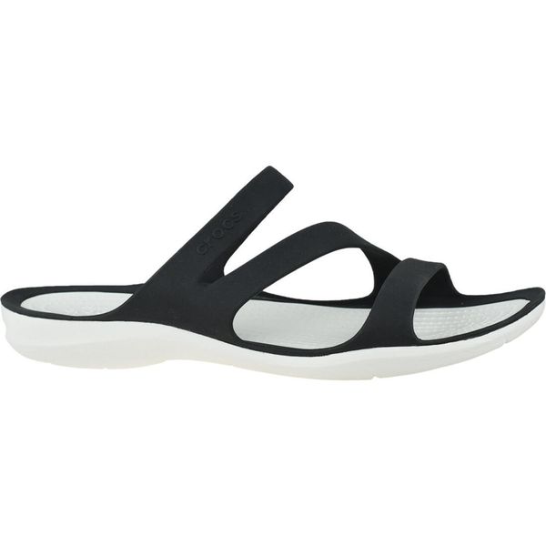 Klapki damskie Crocs Swiftwater Sandal W. Czarne klapki Crocs, bez wzorów, z materiału, bez obcasa. Za 255.00 zł.