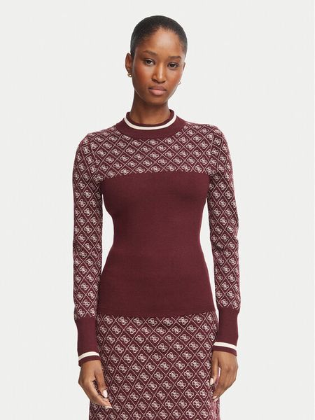 Guess Sweter W5BR24 Z3JD2 Bordowy Slim Fit. Czerwone swetry Guess, xl, z aplikacjami, z syntetyku, bez ramiączek. Za 434.99 zł.