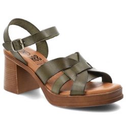 Sandały damskie Hee, cholewka ze skóry naturalnej plecione paski regulowany pasek zapięcie na sprzączkę odkryty nosek, zielone, 26548. Zielone sandały Hee, bez wzorów, ze skóry, bez obcasa, na obcasie, bez zapięcia. Za 379.00 zł.