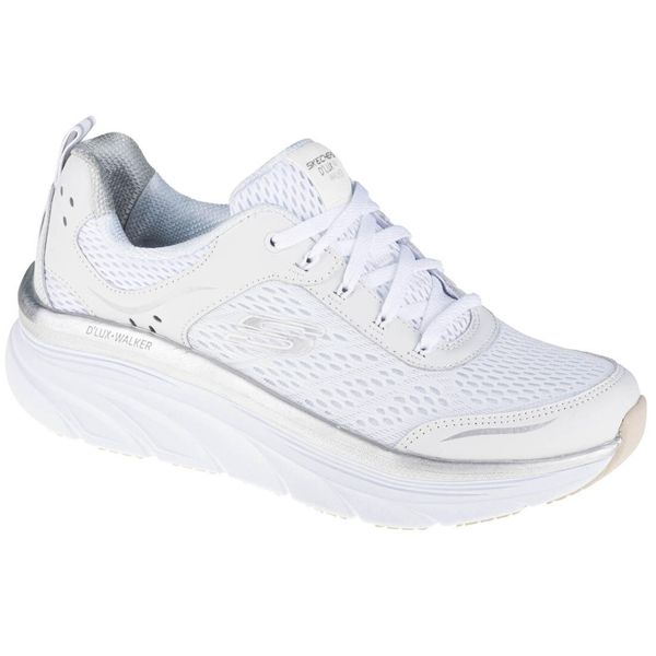 Buty sportowe Sneakersy damskie, Skechers D'Lux Walker. Białe obuwie sportowe Skechers, bez zapięcia, trekkingowe. Za 369.99 zł.