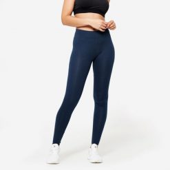 Legginsy fitness damskie Domyos slim. Niebieskie legginsy DOMYOS, s, bez wzorów, z bawełny. Za 49.99 zł.
