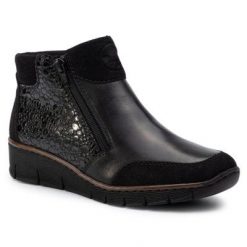 RIEKER 53782-00 Czarny. Czarne botki Rieker, bez wzorów, ze skóry, bez obcasa, bez zapięcia. Za 269.99 zł.