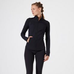Bluza na zamek damska Domyos fitness 900 training. Czarne bluzy DOMYOS, l, bez wzorów, z elastanu, bez kaptura. Za 169.99 zł.