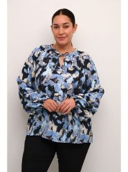 KAFFE curve Bluzka w kolorze granatowo-błękitnym rozmiar: 54. Niebieskie bluzki KAFFE curve, bez wzorów, bez kołnierzyka, bez ramiączek. Za 86.99 zł.