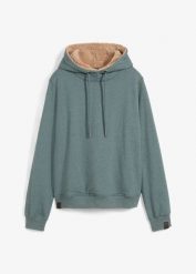 Bluza ocieplana z kapturem, na podszewce z polaru baranka. Zielone bluzy bonprix, bez wzorów, z polaru, z kapturem. Za 144.99 zł.