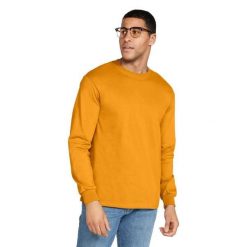 Ultra Bawełniana Koszulka Z Długim Rękawem Unisex Dla Dorosłych. Żółte bluzki GILDAN, xl, bez wzorów, z bawełny, sportowe, bez kołnierzyka, bez ramiączek. Za 77.99 zł.