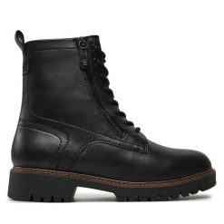 Botki Tamaris. Czarne botki Tamaris, bez wzorów, bez obcasa, na płaskiej podeszwie, bez zapięcia. Za 529.99 zł.