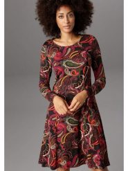 Aniston Sukienka w kolorze brązowym ze wzorem rozmiar: 44. Brązowe sukienki Aniston, bez wzorów, z wiskozy, bez kołnierzyka, bez ramiączek, mini. Za 95.99 zł.