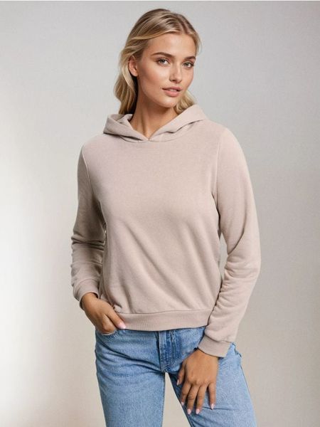 Bluza hoodie basic - beżowy. Brązowe bluzy Sinsay, l, bez wzorów, bez kaptura. Za 29.99 zł.