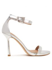 Guess Sandały FLPINS LEL03 Srebrny. Szare sandały Guess, z aplikacjami, ze skóry, bez obcasa, na szpilce, bez zapięcia. Za 719.99 zł.