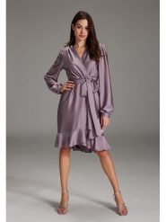 SWING Sukienka w kolorze fioletowym rozmiar: 38. Różowe sukienki Swing, bez wzorów, z tkaniny, z asymetrycznym kołnierzem, bez ramiączek, midi, asymetryczne. Za 316.45 zł.