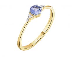 Pierścionek z żółtego złota z brylantami i tanzanitem - próba 585. Żółte pierścionki Apart, z brylantem, złote. Za 1,859.00 zł.