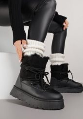 Czarne Śniegowce na Grubej Podeszwie z Futerkiem Alwedra. Czarne trapery i śniegowce Born2be, z jeansu. Za 99.99 zł.