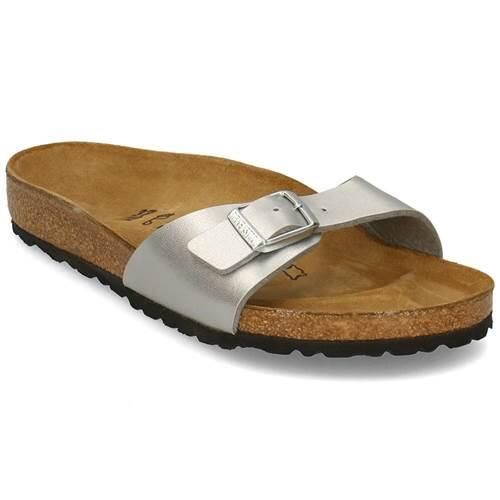 Klapki damskie Birkenstock Madrid. Szare klapki Birkenstock, bez wzorów, z materiału, bez obcasa. Za 249.00 zł.