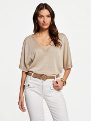 Morgan Bluzka 241-MCHRIS Beżowy Relaxed Fit. Brązowe bluzki Morgan, m, bez wzorów, z wiskozy, bez kołnierzyka, bez ramiączek. Za 149.99 zł.