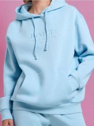 Bluza z kapturem i haftem - błękitny. Niebieskie bluzy Sinsay, l, bez wzorów, z kapturem. Za 39.99 zł.