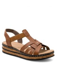 Rieker Sandały 62918-22 Brązowy. Brązowe sandały Rieker, bez wzorów, z syntetyku, bez obcasa, na koturnie, bez zapięcia. Za 239.99 zł.