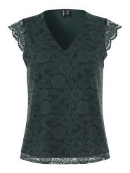 Pieces Top "Pcolline" w kolorze ciemnozielonym rozmiar: L. Zielone topy Pieces, l, bez wzorów, z koronki, bez kołnierzyka, bez ramiączek. Za 87.45 zł.