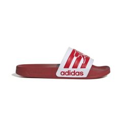 Klapki adilette Arsenal 2025/26. Czerwone klapki Adidas, bez wzorów, z materiału, bez obcasa. Za 107.99 zł.