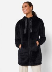 Długa bluza rozpinana z polaru, z kapturem. Czarne bluzy sportowe bonprix, bez wzorów, z polaru, z kapturem. Za 109.99 zł.
