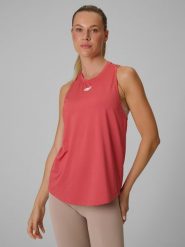 4F Koszulka bez rękawów treningowa szybkoschnąca damska - koralowa XL. Pomarańczowe koszulki sportowe 4f, bez wzorów, bez ramiączek, na fitness i siłownię. Za 79.99 zł.