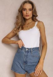 Biały Top Bawełniany Tryphelaia. Białe topy Renee, l, bez wzorów, z bawełny, bez kołnierzyka, bez ramiączek. Za 19.99 zł.