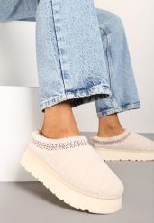 Beżowe Śniegowce na Platformie Ozdobione Haftem i Niską Cholewką Zinnicira. Brązowe trapery i śniegowce Renee, z jeansu, przed kostkę. Za 69.99 zł.