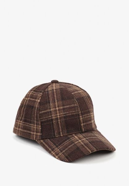 Brązowa Czapka z Daszkiem w Kratkę Venesse. Brązowe czapki Born2be, bez wzorów, z jeansu. Za 29.99 zł.