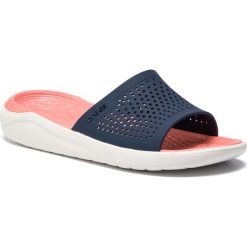 Klapki CROCS - Literide Slide 205183 Navy/Melon. Niebieskie klapki Crocs, bez wzorów, z materiału, bez obcasa. W wyprzedaży za 159.00 zł.