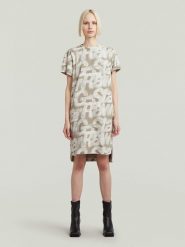 G-Star Sukienka w kolorze beżowo-białym rozmiar: M. Białe sukienki G-Star, na co dzień, m, bez wzorów, z bawełny, retro, bez kołnierzyka, bez ramiączek, midi, proste. Za 143.99 zł.