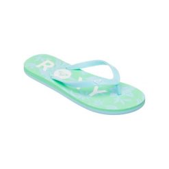 Klapki dla Kobiety TAHITI. Niebieskie klapki Roxy, bez wzorów, z materiału, bez obcasa. Za 89.99 zł.