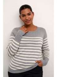 KAFFE curve Sweter "Lizzy" w kolorze szaro-białym rozmiar: XL. Szare swetry KAFFE curve, xl, bez wzorów, bez ramiączek. Za 127.95 zł.