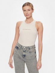 Calvin Klein Jeans Top Hero Monologo Rib Tank J20J222975 Écru Regular Fit. Topy Calvin Klein Jeans, l, bez wzorów, z bawełny, bez kołnierzyka, bez ramiączek. Za 119.99 zł.