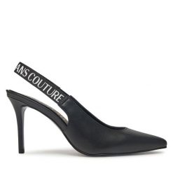 Sandały Versace Jeans Couture. Czarne sandały Versace Jeans Couture, bez wzorów, z jeansu, bez obcasa, na szpilce, bez zapięcia. Za 689.99 zł.