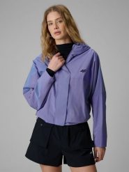 4F Kurtka przejściowa damska - fioletowa L. Fioletowe kurtki 4f, l, bez wzorów, z materiału, bez kaptura. Za 349.99 zł.