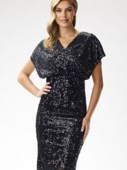 Sukienka Model A698 Black - awama. Czarne sukienki Awama, na sylwestra, l, bez wzorów, z weluru, eleganckie, bez kołnierzyka, plus size, bez ramiączek, midi, dopasowane. Za 441.32 zł.