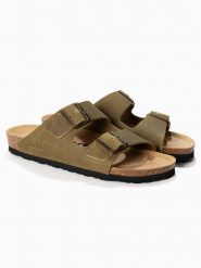 BAYTON Skórzane klapki "Atlas" w kolorze khaki rozmiar: 38. Brązowe klapki Bayton, bez wzorów, ze skóry, z otwartym noskiem, bez obcasa. Za 149.95 zł.