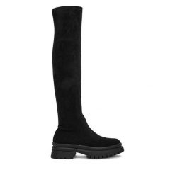 Kozaki DeeZee. Czarne kozaki DeeZee, bez obcasa, na płaskiej podeszwie, bez zapięcia. Za 219.99 zł.