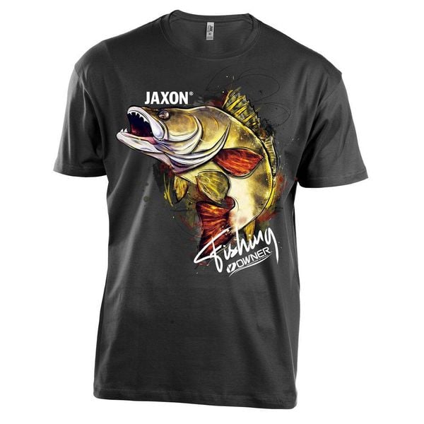 Koszulka wędkarska Jaxon Nature Sandacz. Czarne bluzki JAXON, xl, bez wzorów, sportowe, bez kołnierzyka, bez ramiączek. Za 69.99 zł.