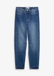 Jeansy mom, wysoki stan. Szare jeansy bonprix, bez wzorów, z podwyższonym stanem. Za 129.99 zł.