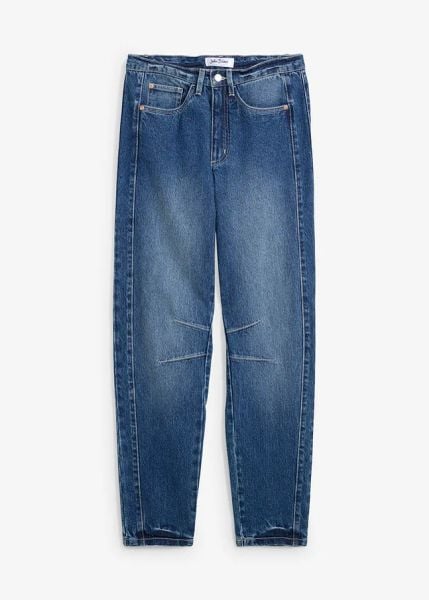 Jeansy mom, wysoki stan. Szare jeansy bonprix, bez wzorów, z podwyższonym stanem. Za 129.99 zł.
