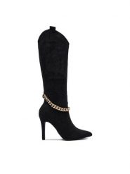 DeeZee Kozaki JDY210930 Czarny. Czarne kozaki DeeZee, z materiału, bez obcasa, na szpilce, bez zapięcia. Za 249.99 zł.