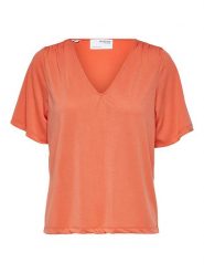 SELECTED FEMME Koszulka w kolorze pomarańczowym rozmiar: XS. Pomarańczowe bluzki Selected Femme, s, bez wzorów, bez kołnierzyka, bez ramiączek. Za 41.69 zł.