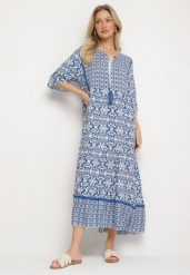 Jasnoniebieska Bawełniana Sukienka w Stylu Boho z Wiązaniem Przy Dekolcie Orradelle. Niebieskie sukienki Born2be, na co dzień, na lato, l, bez wzorów, z bawełny, boho, bez kołnierzyka, bez ramiączek, proste. Za 59.99 zł.